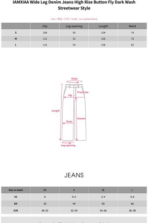 IAMXIAA Wide Leg Denim Jeans High Rise Button Fly Dark Wash Streetwear Style