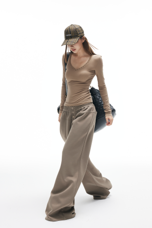 IAMXIAA Wide Leg Sweatpants with Button Detail and Relaxed Fit