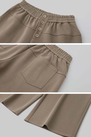 IAMXIAA Wide Leg Sweatpants with Button Detail and Relaxed Fit