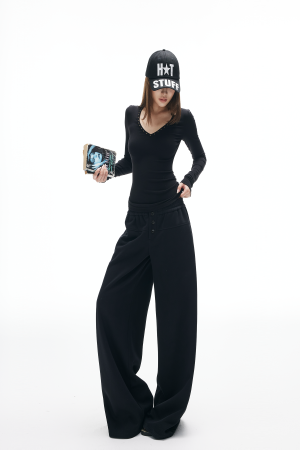 IAMXIAA Wide Leg Sweatpants with Button Detail and Relaxed Fit