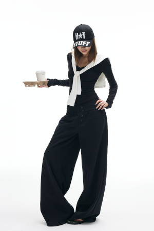 IAMXIAA Wide Leg Sweatpants with Button Detail and Relaxed Fit