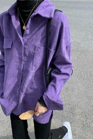 Indie Purple Corduroy Casual Shirt