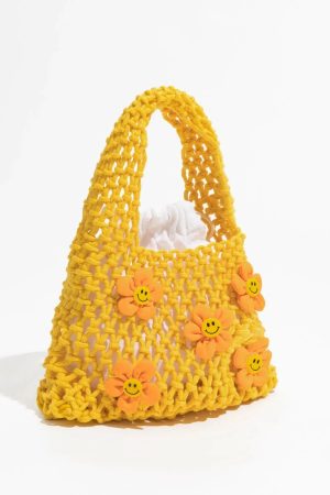 Indie Smiley Flowers Crochet Bag