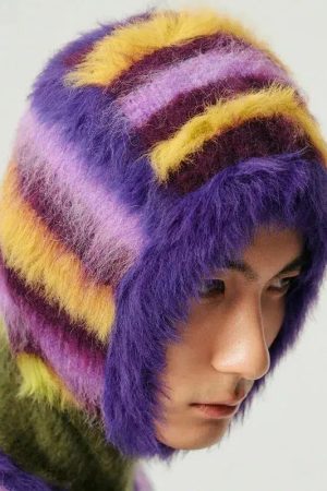 Indie Striped Fluffy Balaclava