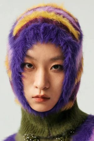 Indie Striped Fluffy Balaclava