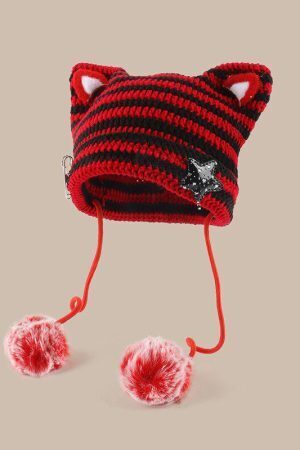 Kawaii Cat Ear Pom-Pom Beanie