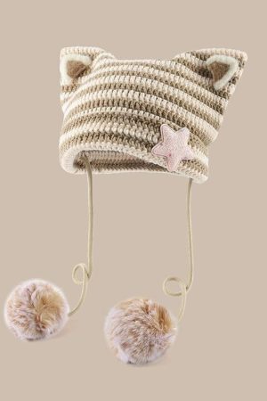 Kawaii Cat Ear Pom-Pom Beanie