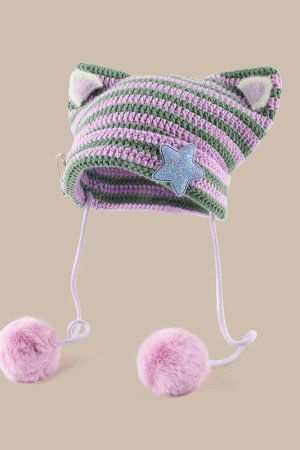 Kawaii Cat Ear Pom-Pom Beanie