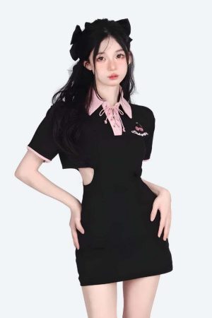 Kawaii Cherry Cut Out Mini Polo Dress