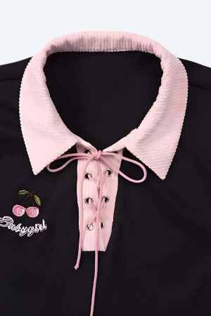 Kawaii Cherry Cut Out Mini Polo Dress