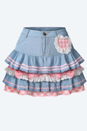 Kawaii Layered Denim Mini Skirt