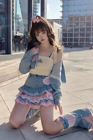 Kawaii Layered Denim Mini Skirt