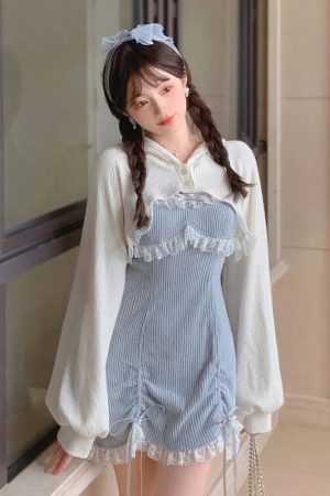 Kawaii Mini Dress & Crop Cardigan Two Piece Set