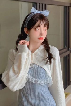 Kawaii Mini Dress & Crop Cardigan Two Piece Set