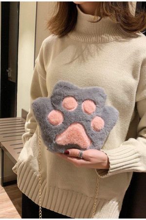 Kawaii Plush Paw Crossbody Bag