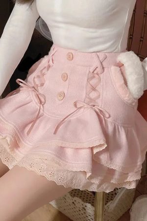 Kawaii Ruffled Layered Lace Mini Skirt