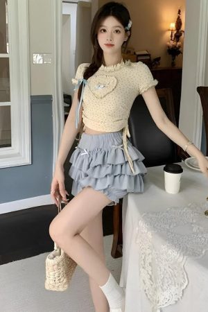 Kawaii Top & Ruffled Mini Skirt Two Piece Set