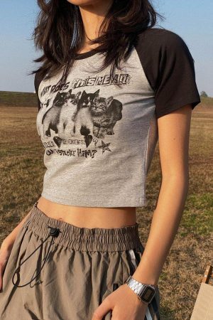 Kitty Print Crop Tee