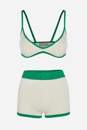 Knitted Crop Top & Shorts Two Piece Set