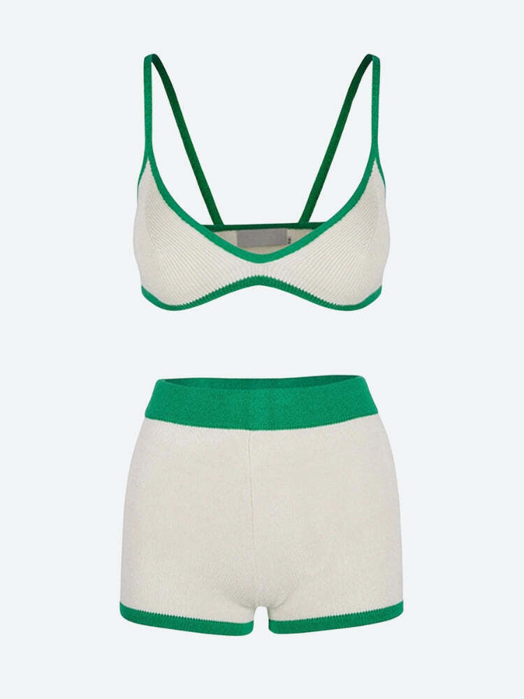 Knitted Crop Top & Shorts Two Piece Set Knitted Crop Top & Shorts Two Piece Set