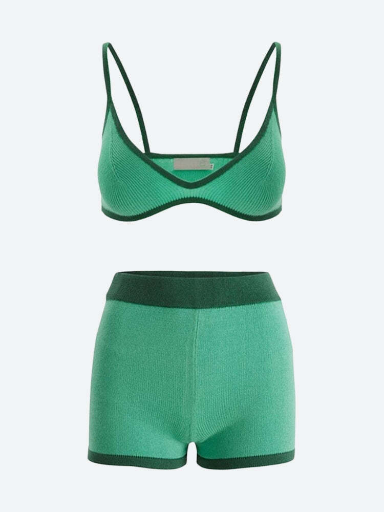 Knitted Crop Top & Shorts Two Piece Set Knitted Crop Top & Shorts Two Piece Set