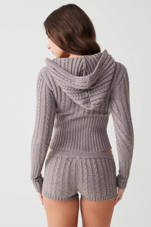 Knitted Hoodie & Shorts Two Piece Set