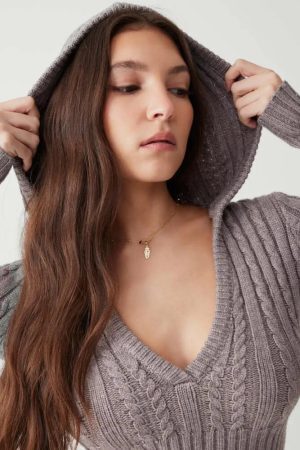 Knitted Hoodie & Shorts Two Piece Set