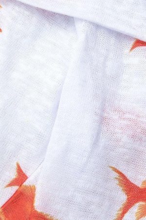 Koi Fish Printed Mesh Mini Dress