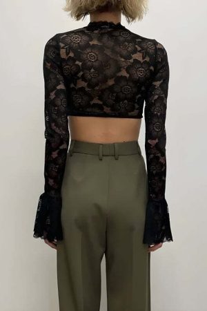 Lace Flare Cuffs Crop Top