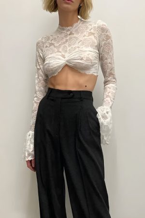 Lace Flare Cuffs Crop Top