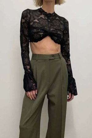 Lace Flare Cuffs Crop Top