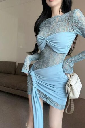 Lace Ruched Mini Dress