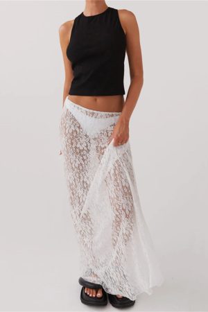Lace Sheer Low Rise Maxi Skirt