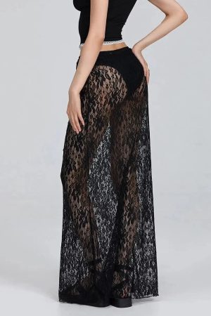 Lace Sheer Low Rise Maxi Skirt