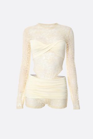 Lace Top & Bodysuit Two Piece Set