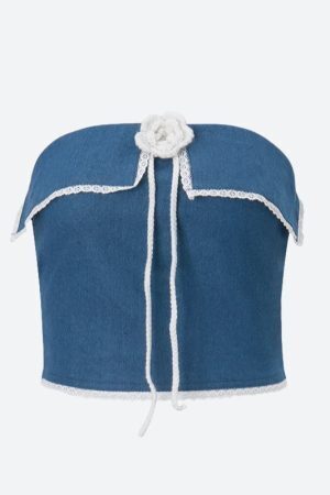 Lace Trim Denim Tube Top