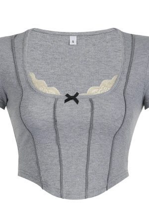 Lace Trim Ribbed Crop Top