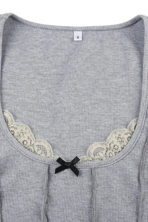 Lace Trim Ribbed Crop Top