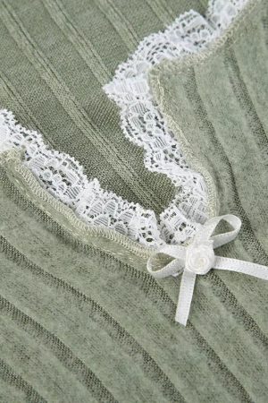 Lace Trim Slit Plush Top