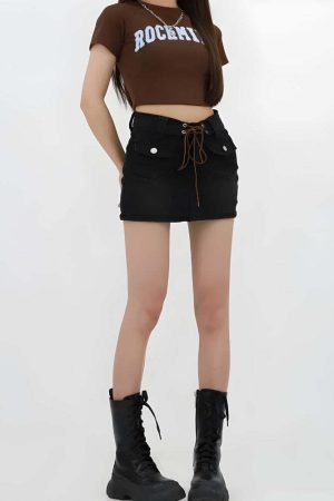 Lace Up Belted Denim Mini Skort