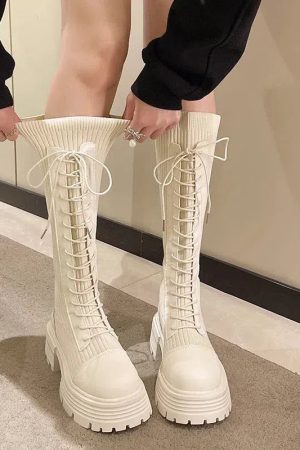 Lace Up Chunky Sock Boots
