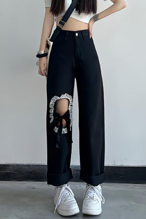 Lace Up Knee Washed Jeans