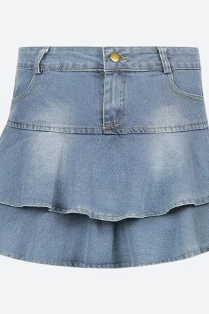 Layered Ruffled Denim Mini Skirt
