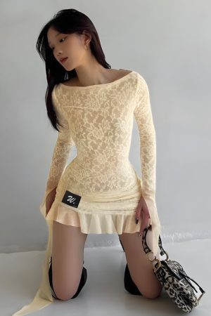 Lemon Lace Backless Mini Dress