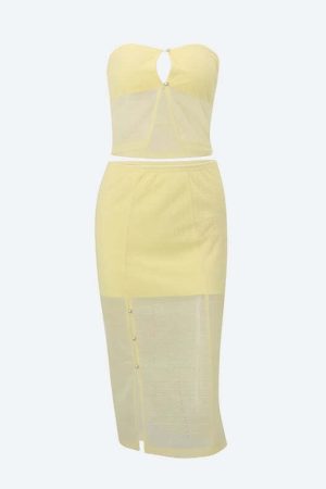 Lemon Strapless Top & Midi Skirt Two Piece Set