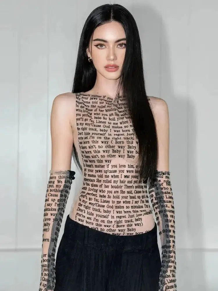 Letter Printed Top with Gloves Letter Printed Top with Gloves