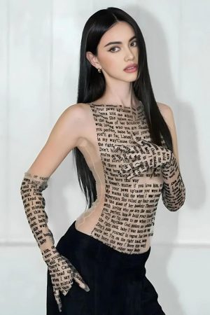 Letter Printed Top with Gloves