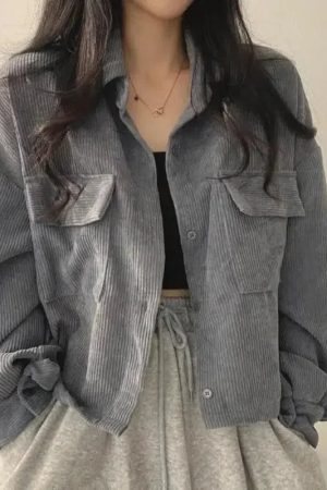 Light Academia Cropped Corduroy Jacket