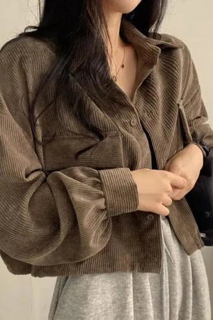 Light Academia Cropped Corduroy Jacket