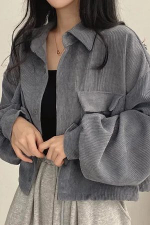 Light Academia Cropped Corduroy Jacket